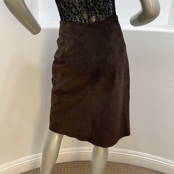 STOCKO YKK New York Brown Leather Skirt A-Line Snap Closure - Picture 2 of 11